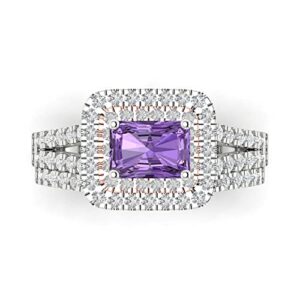 Clara Pucci 3.05ct Emerald Round Cut Customizable Halo Split Shank Alexandrite Designer Statement Ring Band Set 18K 2 tone Gold Size 3.5