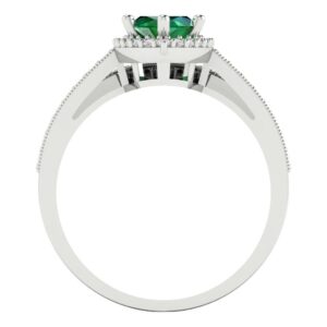 2.26ct Marquise Round Cut Laser Engraving Pave Halo Emerald Designer Statement Classic Ring Band Set 18K White Gold Size 3.75