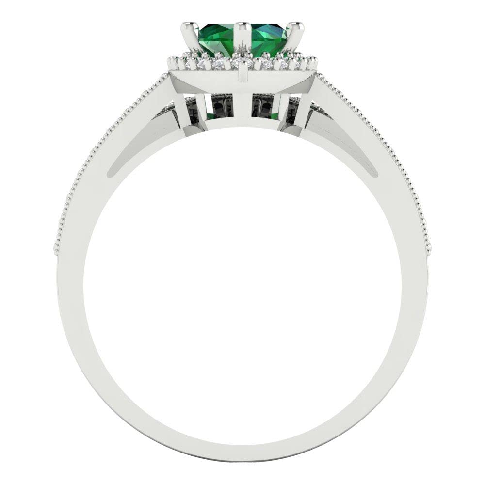 2.26ct Marquise Round Cut Laser Engraving Pave Halo Emerald Designer Statement Classic Ring Band Set 18K White Gold Size 3.75