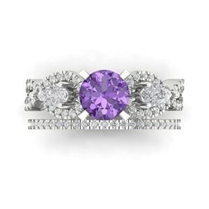 2.1 ct Round Pear Cut Custom Engraving 3 stone Alexandrite Designer Statement Classic Ring Band Set 18K White Gold Size 9.5