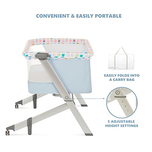 Dream On Me Flora Baby Bassinet in Confetti Blue, Lightweight and Portable Travel Bassinet with Carry Bag, Five Adjustable Height Position, Mattress Pad Included