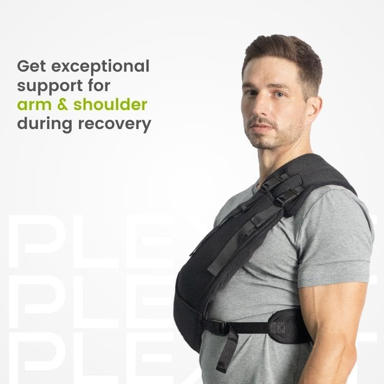 PLEXFIT Athletic Arm Sling Class A Medical Device - Shoulder Sling Immobilizer for Injury Support - For Elbow & Wrist Too - Men & Women (Large Right, Black)