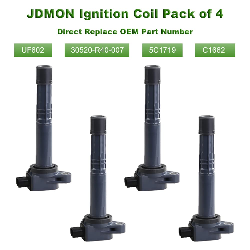 JDMON Ignition Coils Pack Compatible with Honda Accord Civic Crosstour CR-V 2008-2015 Acura ILX 2013-2015 2.4L L4 Replace UF602 30520-R40-007 Set of 4