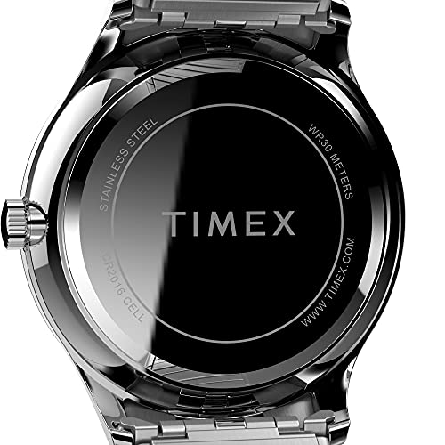 Timex Men's Modern Easy Reader 40mm Watch – Silver-Tone Case Black Dial with Stainless Steel Expansion Band