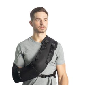 PLEXFIT Athletic Arm Sling Class A Medical Device - Shoulder Sling Immobilizer for Injury Support - For Elbow & Wrist Too - Men & Women (Large Right, Black)