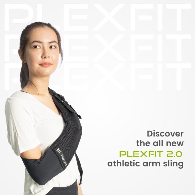 PLEXFIT Athletic Arm Sling Class A Medical Device - Shoulder Sling Immobilizer for Injury Support - For Elbow & Wrist Too - Men & Women (Large Right, Black)