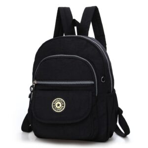 small travel bag waterproof mini backpack women purse nylon shoulder rucksack (black), w(9 inches ) x d (4 inches )x h (11.75 inches )