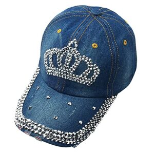 kangqifen women rhinestone pattern distressed denim baseball cap sparkle bling hat adjustable crown