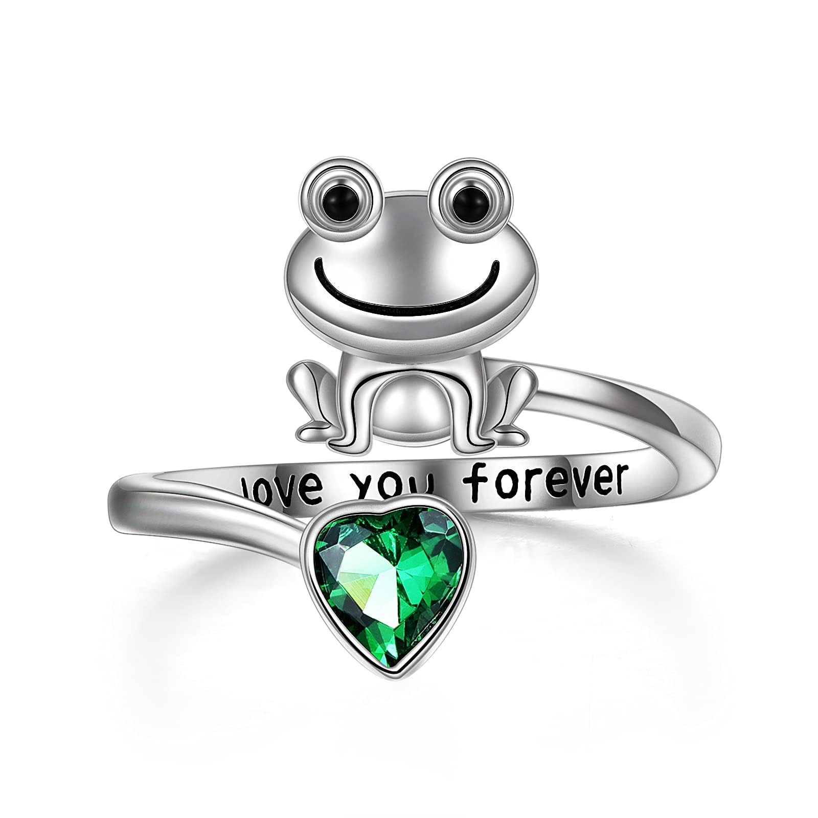 POPLYKE Frog Rings for Women Sterling Silver Frog Hold Green Heart CZ Rings Frog Jewelry (green)