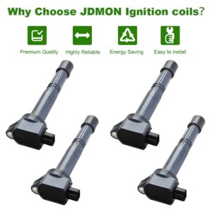 JDMON Ignition Coils Pack Compatible with Honda Accord Civic Crosstour CR-V 2008-2015 Acura ILX 2013-2015 2.4L L4 Replace UF602 30520-R40-007 Set of 4