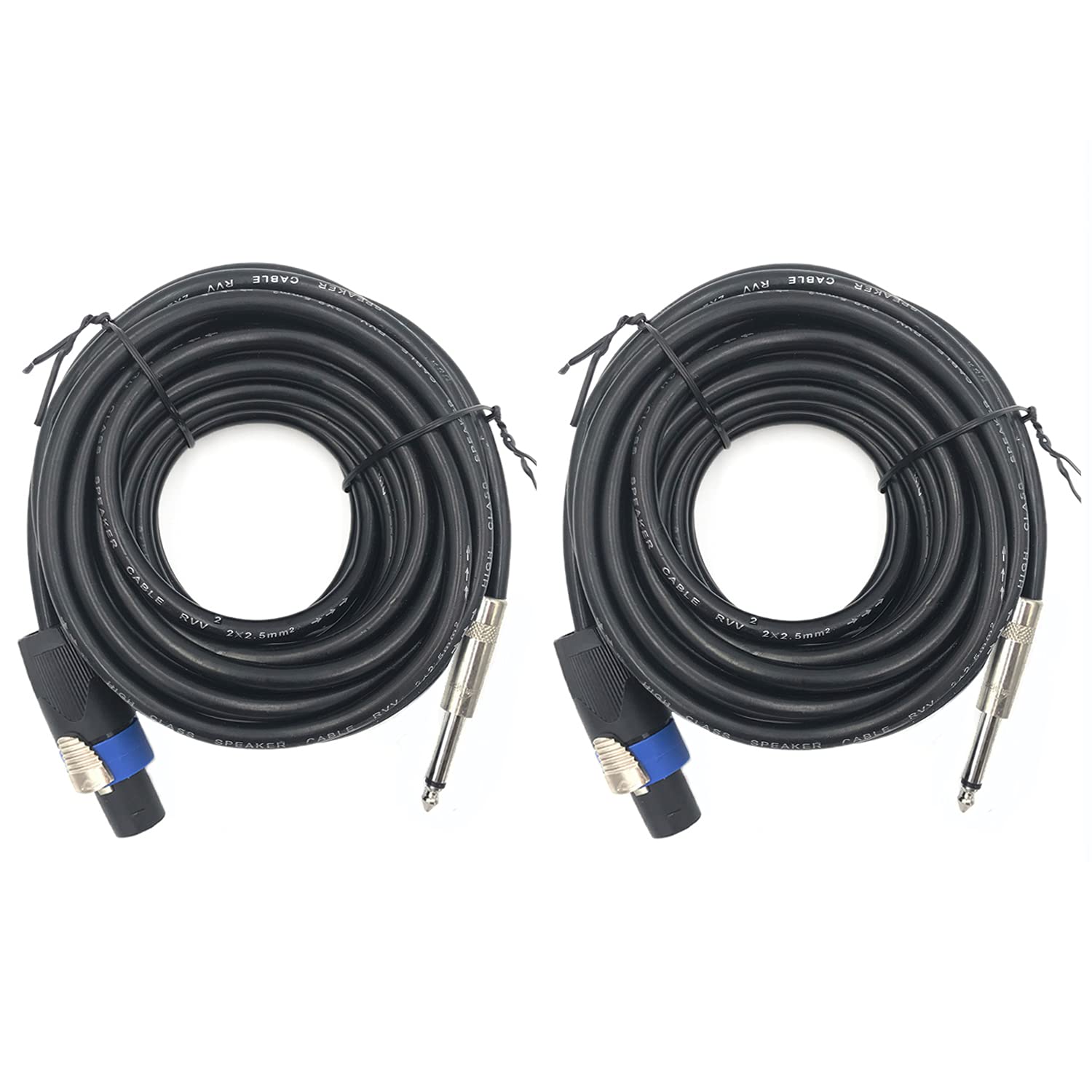 ROCMUZZK 2 Pack 30ft Speakon to 1/4 Inch Male Speaker Cable, 30 feet 6.35mm Stereo Audio Connection Cord, 12 Gauge AWG Wires