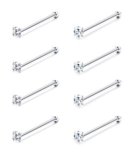 valdeas 20g nose ring studs cz 316l stainless steel for women 8 pcs bone rings set austrian cubic zirconia piercing jewelry round square shapes stud 1.5mm