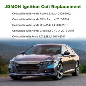 JDMON Ignition Coils Pack Compatible with Honda Accord Civic Crosstour CR-V 2008-2015 Acura ILX 2013-2015 2.4L L4 Replace UF602 30520-R40-007 Set of 4