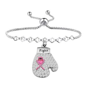 HOLLP Breast Cancer Awareness Bracelet Fight The Cancer Recovery Jewelry Cancer Survivor Gift for Women (Rose Red-S)