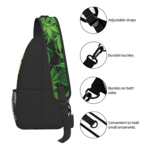 AMRANDOM Anti-Theft Crossbody Backpack Cannabis Leaf Green Weed Marijuana Sling Shoulder Bag for Men Women, Durable Adjustable Gym Bag Cycling Traveling Hiking Daypack, One Size