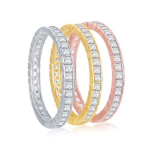 iJewelry2 Tri-color Sterling Silver Channel-Set Baguette CZ Eternity Triple Band Ring