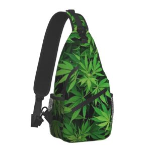 amrandom anti-theft crossbody backpack cannabis leaf green weed marijuana sling shoulder bag for men women, durable adjustable gym bag cycling traveling hiking daypack, one size