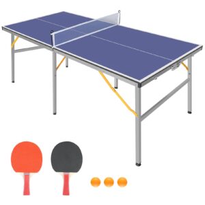 kl klb sport 6ft mid-size table tennis table foldable & portable ping pong table set for indoor & outdoor games with net, 2 table tennis paddles and 3 balls