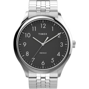 timex men's modern easy reader 40mm watch – silver-tone case black dial with stainless steel expansion band