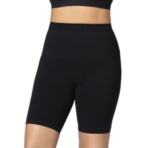 SHAPERMINT Fresh Control Mid-Waist Shaper Biker Shorts for Women - Tummy to Back Control, Anti-Slip Silicone Strip, Twill Stitch - Summer Essential, Small to Plus Size Black