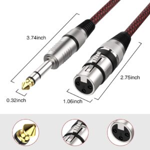 FURUI XLR Female to 1/4 Inch Cable 6ft 2Pack, Nylon Braided Microphone Cable 6.35mm TRS to XLR Female Balanced Cable Compatible with Shotgun Microphone, Recording Studios and More