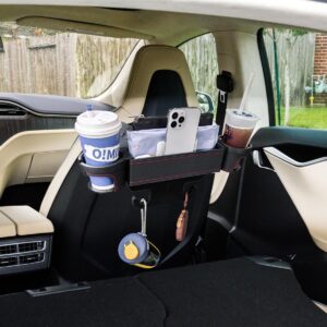 uilb tesla 2 cup holder car rear seat two big side cup holder, backseat oraginzer with two cup holder, diy position, storage box for money, card, holding phone, wallet