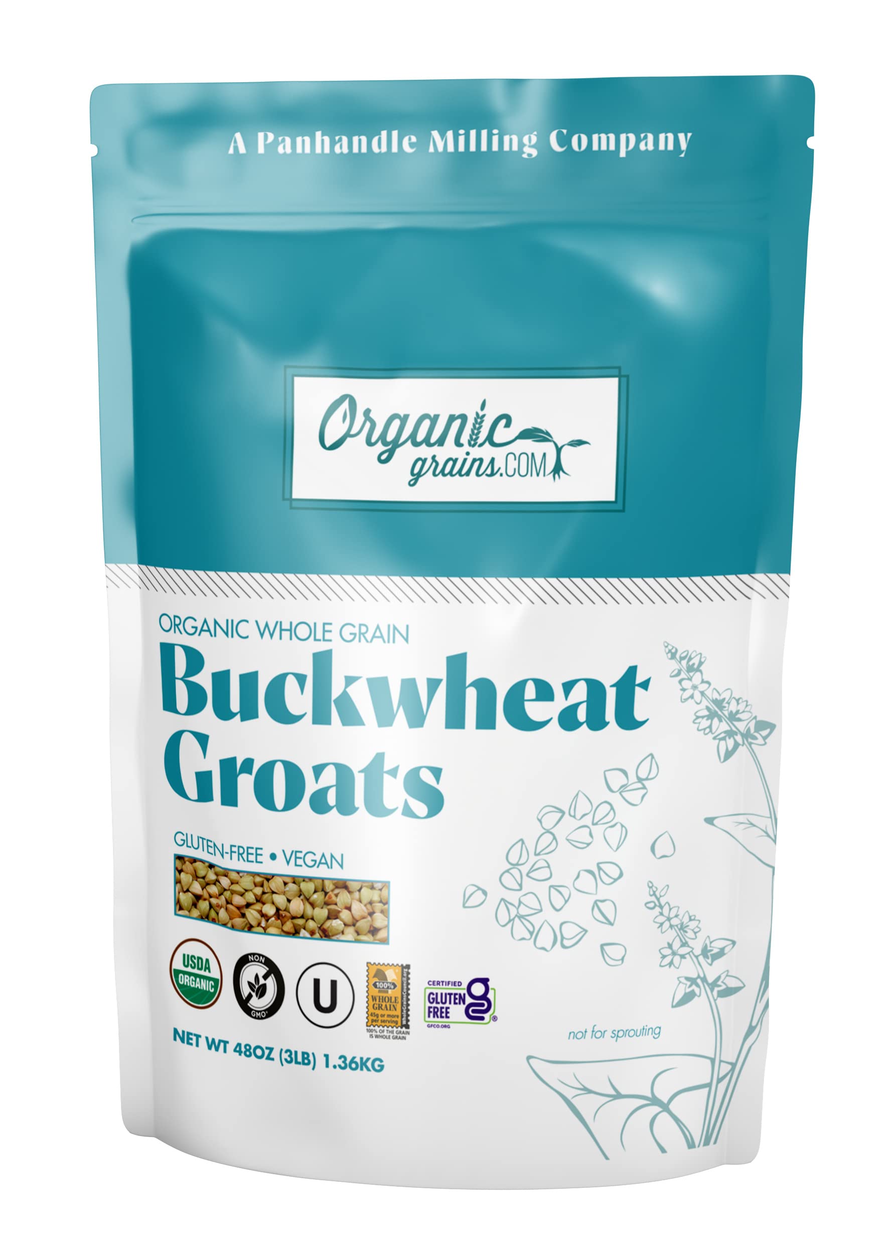 Organic Grains Organic Hulled Buckwheat Groats - 3 Lbs. (48 Oz.) - The Top Organic Buckwheat Ingredient For Your Buckwheat Food Needs! - Non GMO, Kosher, & Vegan