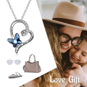 POPLYKE Daughter Necklace Gifts for Daughter Birthday from Mom Dad Sterling Silver with Blue Butterfly Crystal Heart Necklace, Christmas Valentine's Gifts for Women Girls (silver-daughter)