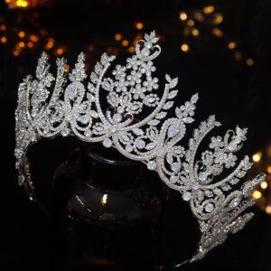 Jorsnovs Luxury Cubic Zirconia Saudi Arabia Big Tiaras CZ Zircon Tall Crowns Royal Hair Jewelry Accessories Wedding Birthday Party Headband Gift for Women