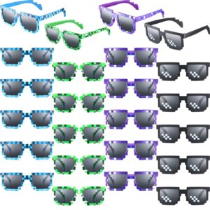 Photect 24 Pairs Pixel Sunglasses Party Gamer Retro Sunglasses Pixelated Eyewear Birthday Party Favors for Kids Adults