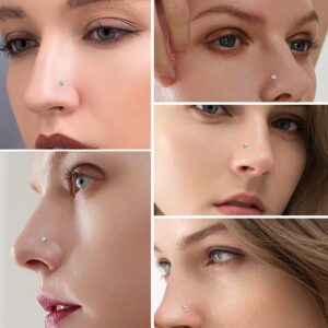 VALDEAS 20G Nose Ring Studs CZ 316L Stainless Steel for Women 8 Pcs Bone Rings Set Austrian Cubic Zirconia Piercing Jewelry Round Square Shapes Stud 1.5MM