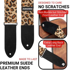 Amumu Crushed Flocked Guitar Strap Flocking Leopard for Bass, Electric & Acoustic Guitar Accessories