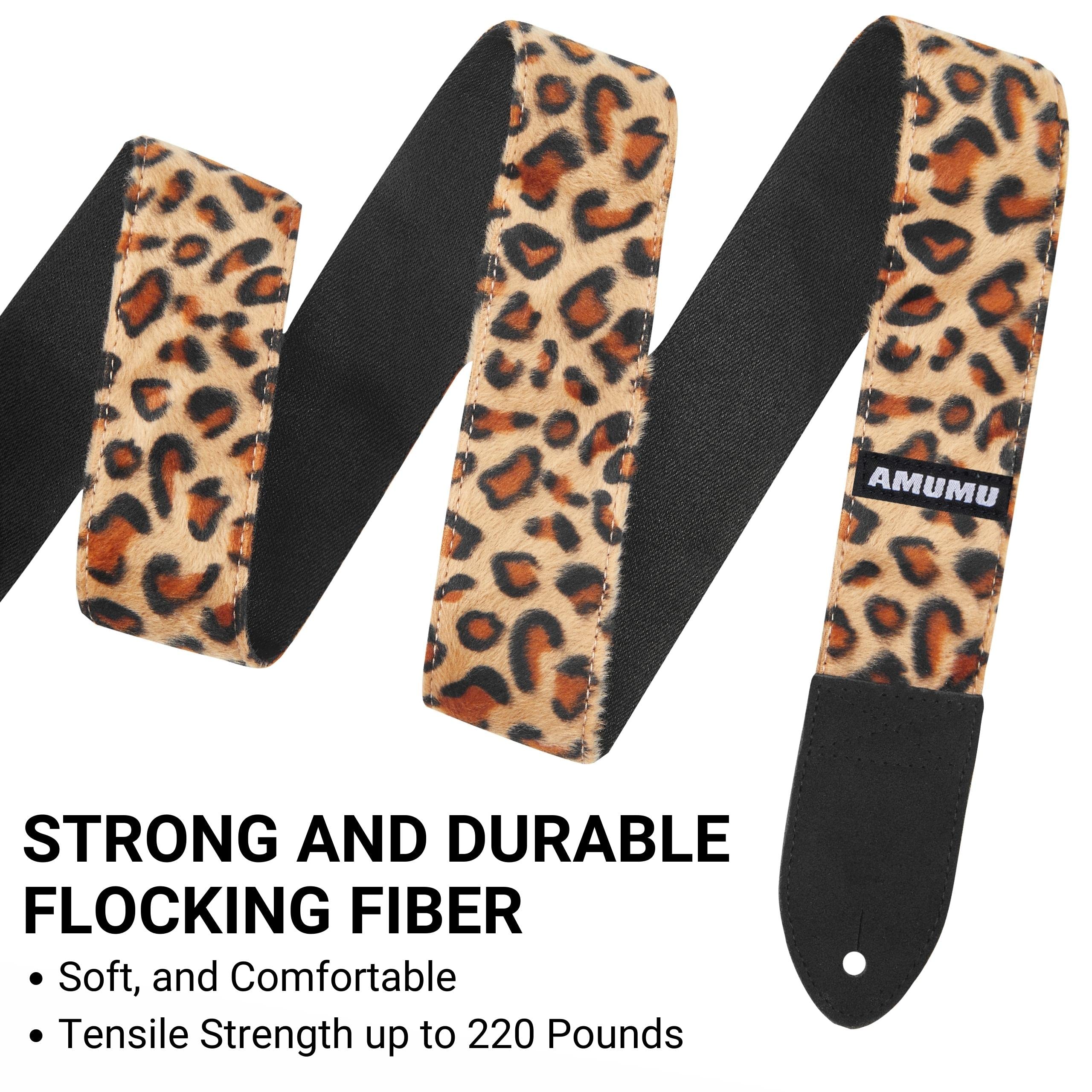 Amumu Crushed Flocked Guitar Strap Flocking Leopard for Bass, Electric & Acoustic Guitar Accessories