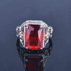 Gixaxak Elegant Huge Tanzanite 925 Silver Ruby Ring Emerald-Cut AAA CZ Engagement Ring Red Oversized Rectangular 3A Zircon Engagement Ring for Women 9