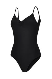 dance elite camisole leotard for women - lana - womens dance leotard with high leg and v-neck (black, adult s)