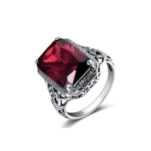 Gixaxak Elegant Huge Tanzanite 925 Silver Ruby Ring Emerald-Cut AAA CZ Engagement Ring Red Oversized Rectangular 3A Zircon Engagement Ring for Women 9