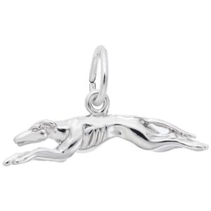 sterling silver greyhound dog - 0.93" x 0.25" (23.56mm x 6.38mm)