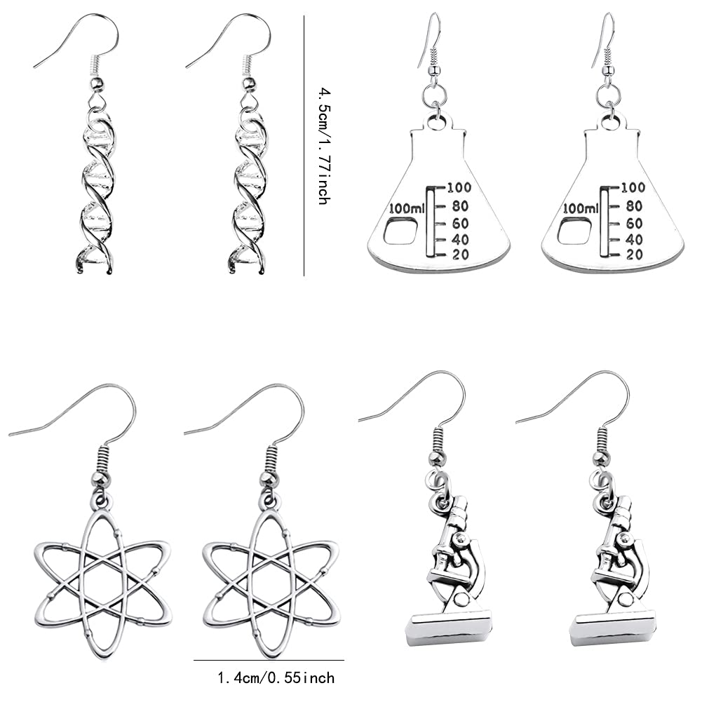 DIYANMMY 4 Pairs Unique Charm Electroplating Alloy Earrings Fashion Individual Bottle Hexagonal Gene Sequence and Microscope Earrings Punk Simulation Gift (4PAIR Alloy Earrings)