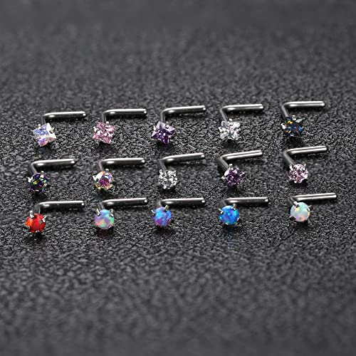 MILACOLATO 20G Nose Rings 316L Surgical Stainless Steel Nose Ring Studs L Shaped Studs Rings CZ Nose Ring Labret Nose Piercing Jewelry for Men Women