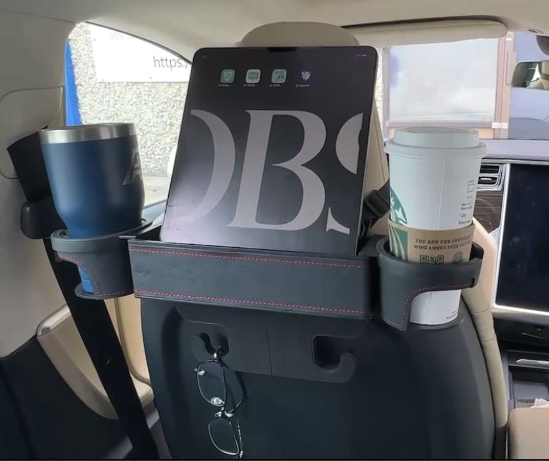 UILB Tesla 2 Cup Holder Car Rear Seat Two Big Side Cup Holder, Backseat Oraginzer with Two Cup Holder, DIY Position, Storage Box for Money, Card, Holding Phone, Wallet