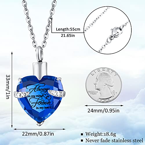 Jadive 3 Pcs Summer Cremation Heart Urn Necklace Ashes Jewelry for Women Ocean Crystal Necklace Waterproof Memorial Pendant Stainless Steel Keepsake with Angel Wing 12 Birthstones Filling Kit