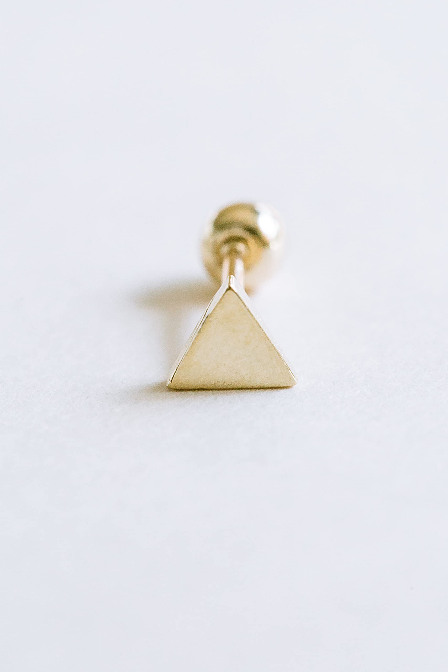 ONDAISY 14K Solid Yellow Gold 6mm Jewelry Triangle Pyramid Ear Studs Post Barbell Earring Piercing For Women Sensitive Ears