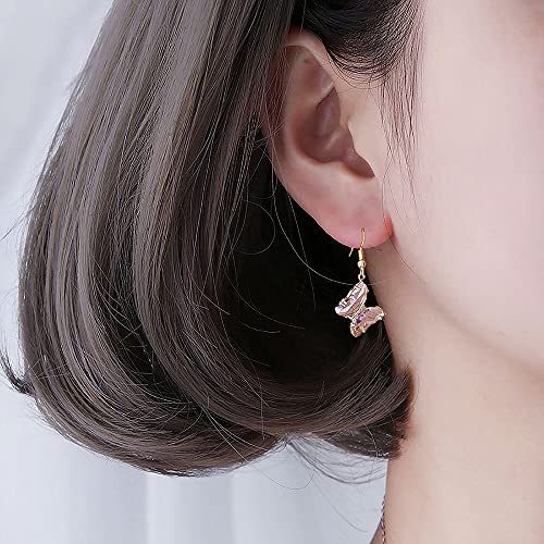 CZ Butterfly Glass Drop Dangle Earrings for Women Teen Girls 925 Sterling Silver Post Pin Cubic Zirconia Gold Plated Hypoallergenic Nickel Free Cute Charms Dangling Stud Earring Dainty Dainty