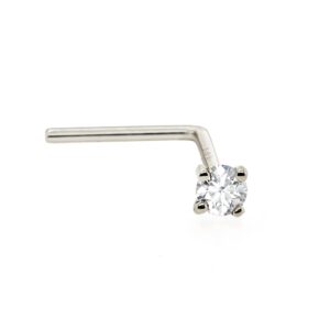 Jewelry Avalanche 14Kt White Gold Real 1.5mm Diamond Nose Stud 22G L-Shape Nose Ring Stud - April Birthstone -LSWG-WD1.5