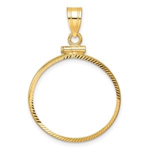 roy rose jewelry gold coin pendant mounting - 22mm coin size - reeded edge diamond-cut bezel design - 14k yellow gold - screw top with bail