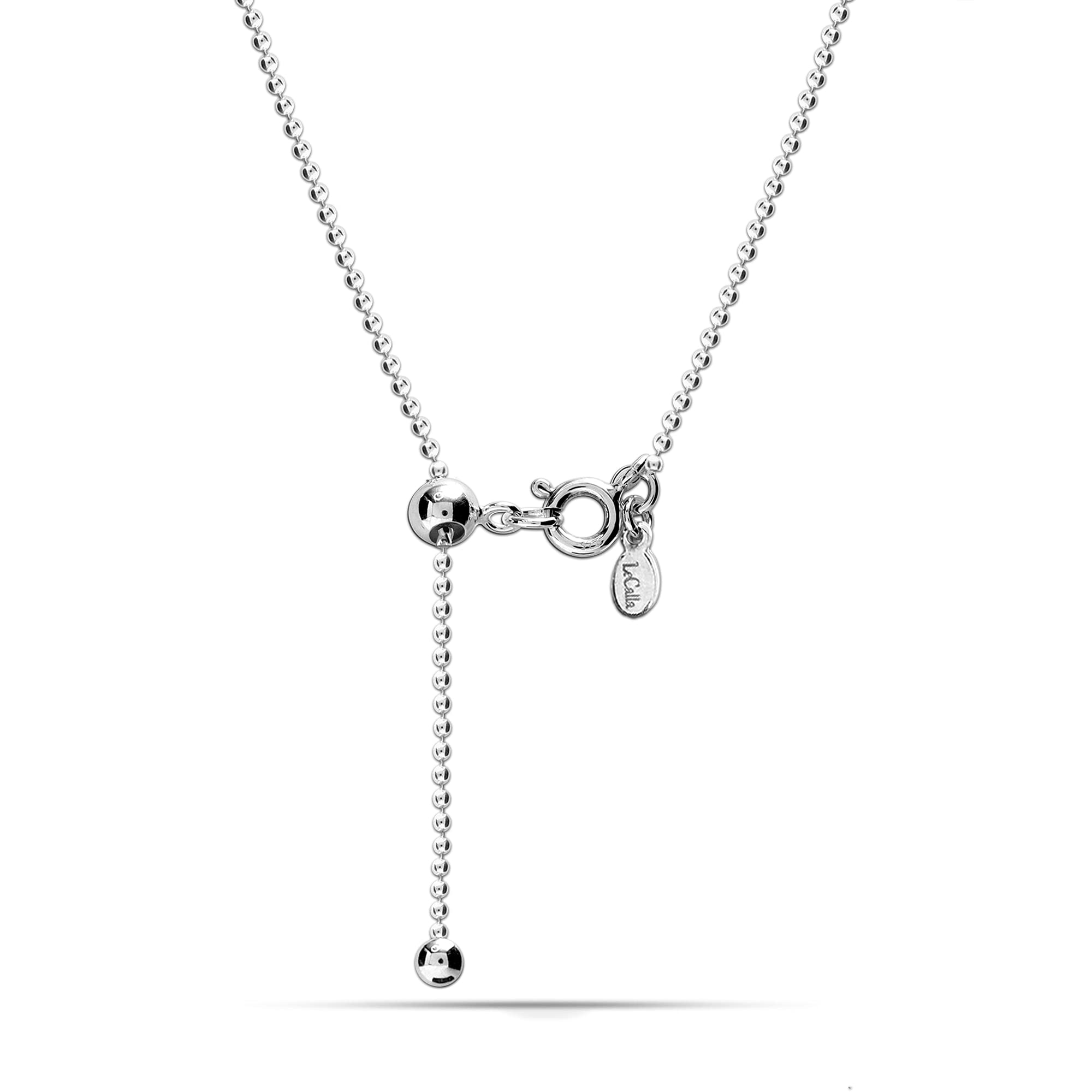 LeCalla 925 Sterling Silver Italian Adjustable Ball Chain Necklace for Women 24 Inches