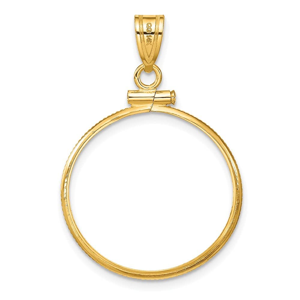 Roy Rose Jewelry Gold Coin Pendant Mounting - 22mm Coin Size - Reeded Edge Diamond-cut Bezel Design - 14K Yellow Gold - Screw Top with Bail