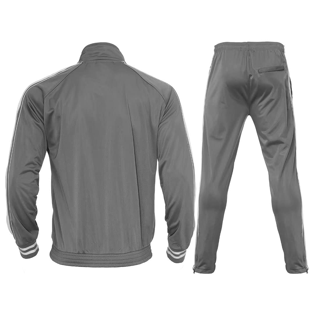 R RAMBLER 1985 Zusmen Mens Athletic 2 Piece Tracksuit Sets Casual Jogging Suits Full Zip Sports Set Stand-up collar Sweatsuit fo Men Gray 5XL