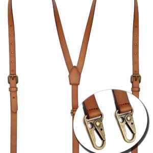 RC ROCKCOW Leather Suspenders for Men, Y Design Leather Suspenders with 3 Hooks, Adjustable Mens Suspenders Wedding & Party Essentials Groomsmen Gift Brown