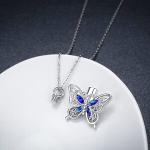 CHENGHONG Butterfly Urn Necklace for Ashes 925 Sterling Silver Cremation Jewelry for Ashes for Human Keepsake Memorial Jewelry for Ashes Opal Butterfly Pendant Jewelry Christmas Gifts for Women